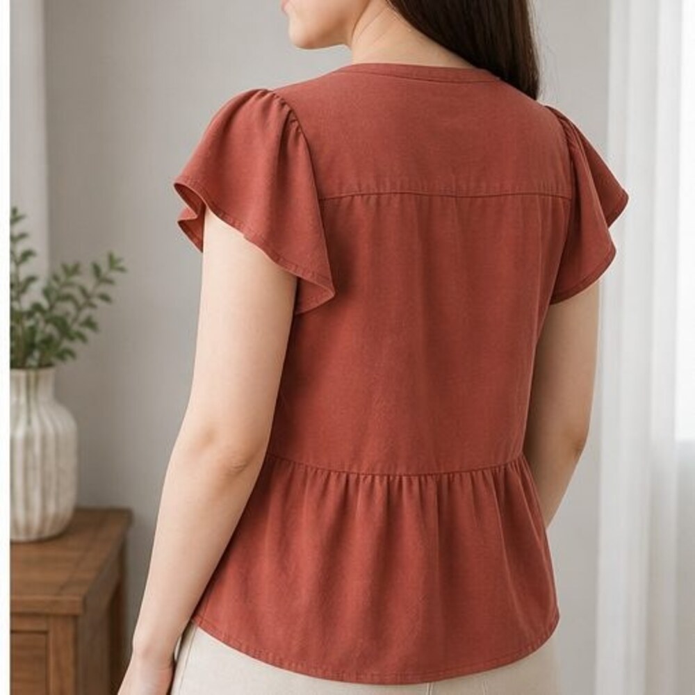 Rust Puff Sleeve Top - Picture 3 of 6